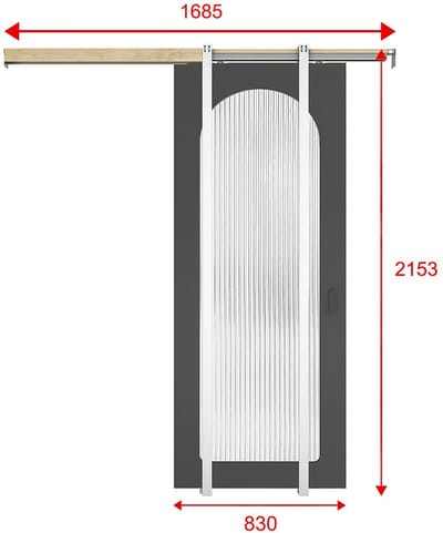 Vente-unique Schuifdeur met inbouwsysteem in hout en MDF - zwarte boog en gehard geribbeld glas - H205 x B83 cm - ODEZA