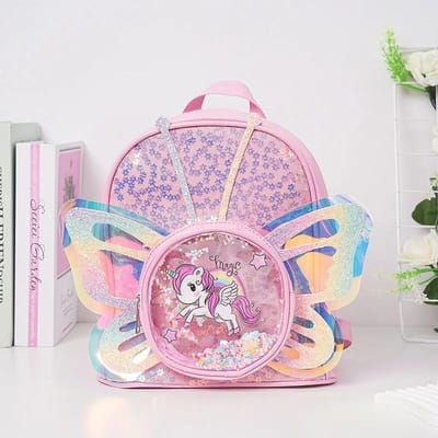 Nieuwe Modetrend Kinderrugzak Cartoon Eenhoorn Pailletten Laser Transparante Vleugels Vlinder Rugzak Kleuterschool Schooltas pink