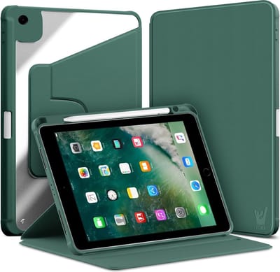 Hoes geschikt voor iPad 9.7 inch 2018-2017 / iPad Air 1 & Air 2 - Book Case Premium Sleep Cover Kunstleer 360 Graden Draaibaar met Auto/Wake Functie en Pencilhouder - Groen