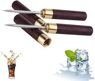 Dailygoods- IJsbreker Set van 2 - Roestvrij Staal - Houten Greep - Ijsbreker/Hakker - Ideaal voor Keuken/Bar - Gemakkelijk Schoon te Maken - Ijsgereedschap