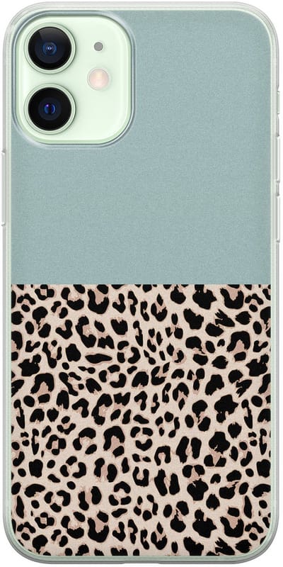 Leuke Telefoonhoesjes - Hoesje geschikt voor iPhone 12 Mini - Luipaard mint - Soft case - TPU - Luipaardprint - Blauw
