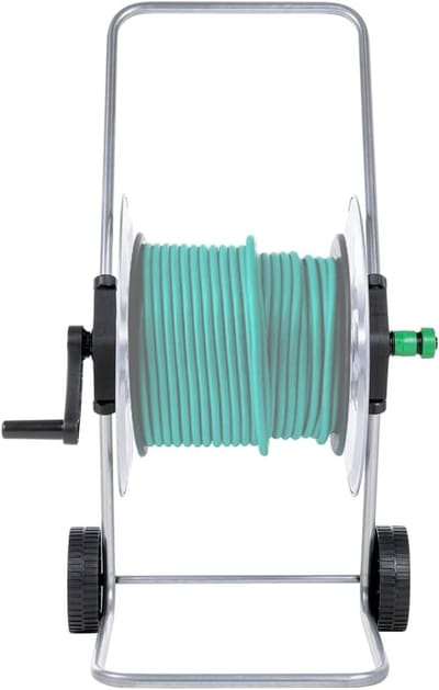 Slangwagen Tuinslang - Slanghouder Trolley - Tuinslang Opbergen - Verzinkt Stalen Frame - 80 Meter Capaciteit - Zilver Zwart