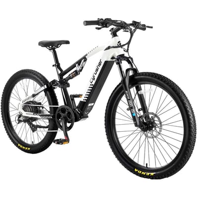 Cyrusher Flex Full Suspension Elektrische Fiets, 48V 15Ah LG Batterij, Shimano 8-Speed wit