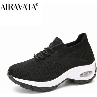 Chaussures décontractées à la mode pour femmes, chaussures à secousse accrue, baskets respirantes et antidérapantes à coussin d'air 39 blanc/noir
