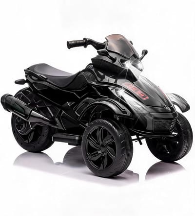 12V elektrische kinder-ATV met 2 motoren van 45 W – Elektrische kinder-ATV – met LED-verlichting, muziek en langzame start – Op batterijen werkend kindervoertuig voor jongens en meisjes van 3 tot 8 jaar - Zwart