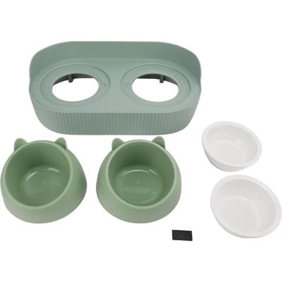 Keramische Huisdieren Voerbak Set Voedselkwaliteit Anti-Spat Dubbele Voer- Waterbakken voor Katten Honden Kittens en L(for 6.5-9kg) gray