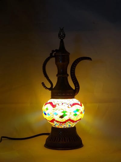 Oosterse lamp - mozaïek tafellamp 13 cm - handgemaakt - messing beslag - warm licht