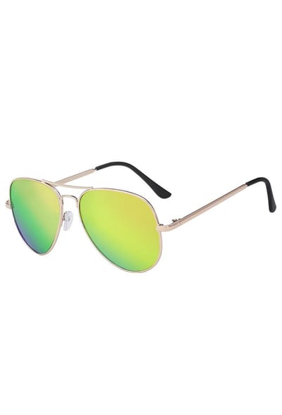 KIMU® Zonnebril Avator Heren - Goud Montuur - Limegroene Spiegelglazen - Gouden Pilotenbril Seventies Vintage Retro Piloot Model Geel Groen Lime Groene Festival