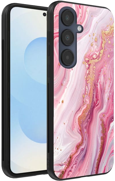 Smartphonica Telefoonhoesje Geschikt voor Samsung Galaxy S25 met marmer opdruk - TPU backcover case marble design - Roze geschikt voor Samsung Galaxy S25