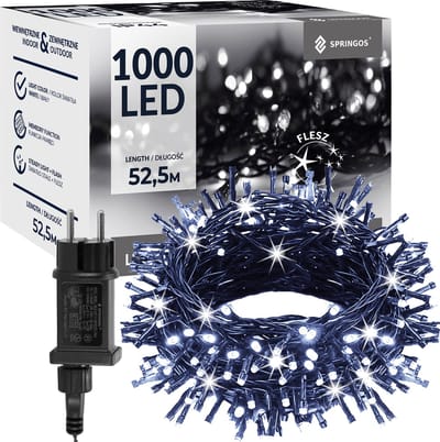 Springos Kerstboomverlichting | met 1000 LED Lampjes | 50 M | Koel Wit | Inclusief Flitsfunctie