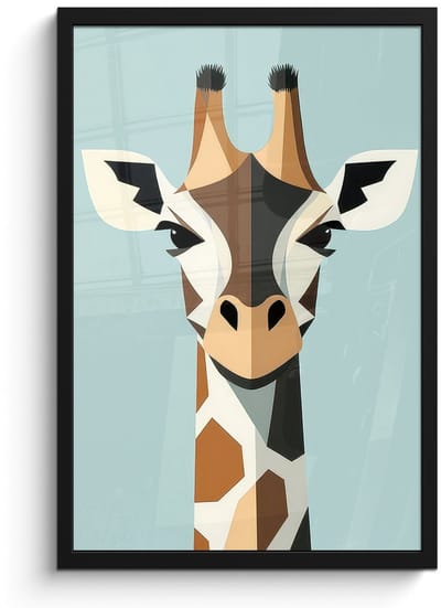 Poster in lijst - Fotolijst 40x60 cm - Posters - Giraffe - Illustratie - Bruin - Minimalistisch - Posterlijst zwart - Decoratie - Wanddecoratie woonkamer - Muurdecoratie slaapkamer