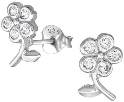 Joy|S - Zilveren bloem oorbellen - 6 x 10 mm - zirkonia - gehodineerd