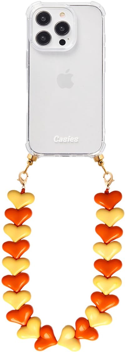 Casies hoesje geschikt voor Apple iPhone 11 met oranje gele harten koord - telefoonhoesje met chunky hartenkoord - Transparant - Cord case