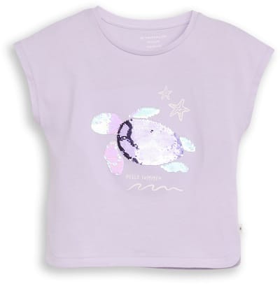 Tom Tailor - T-shirt met omkeerbare pailletten - Maat 104/110 - cool lilac