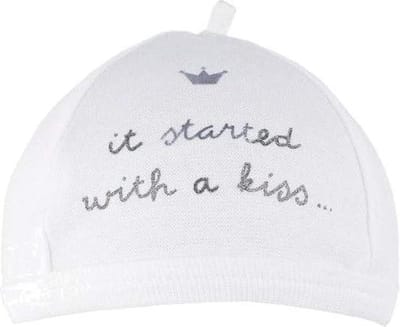BAMBAM Babymutsje "it started with a kiss" - Wit - Baby cadeau