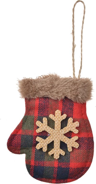 Clayre & Eef Kersthanger Wanten 10 cm Rood Synthetisch Sneeuwvlokken