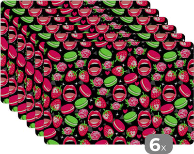Placemat - Placemats kunststof - Eten - Patroon - Roze - 45x30 cm - 6 stuks - Hittebestendig - Anti-Slip - Onderlegger - Afneembaar
