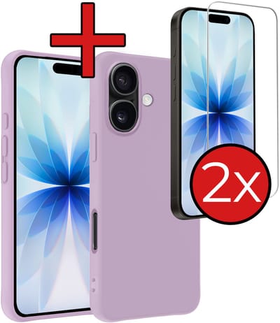 Hoesje - Met 2x Screenprotector - Geschikt voor Apple iPhone 17 - Sterk & Shockproof - Telefoon Hoes - Back Cover - Siliconen Case - Telefoonhoes - Lila