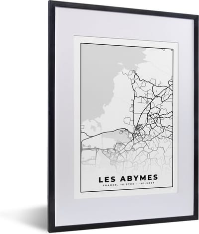 Fotolijst incl. Poster Zwart Wit- Frankrijk - Les Abymes - Kaart - Plattegrond - Stadskaart - Zwart wit - 30x40 cm - Posterlijst