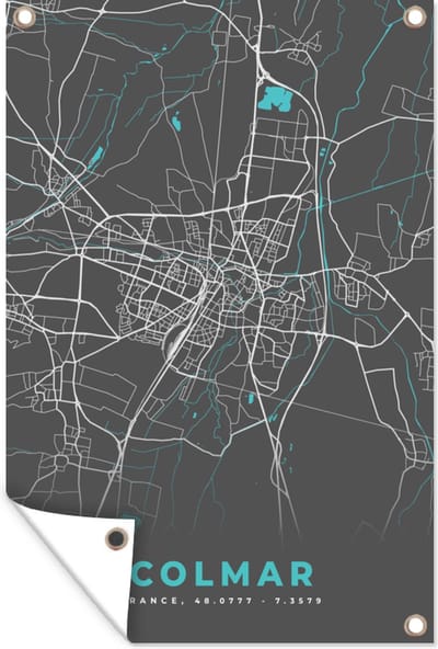 Muurdecoratie Frankrijk – Plattegrond – Kaart – Colmar – Stadskaart - 120x180 cm - Tuinposter - Tuindoek