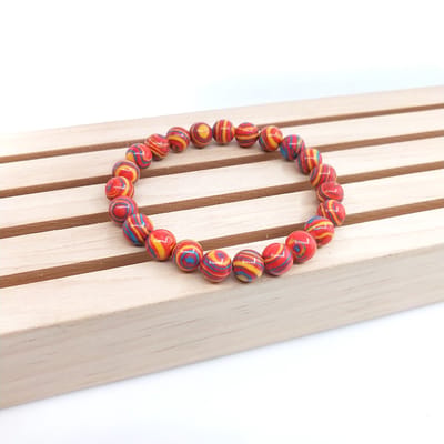 Bixorp Gems Tulpen Malachiet Armband - Rood/Geel - Gepolijste Natuursteen Kralenarmband - 20cm
