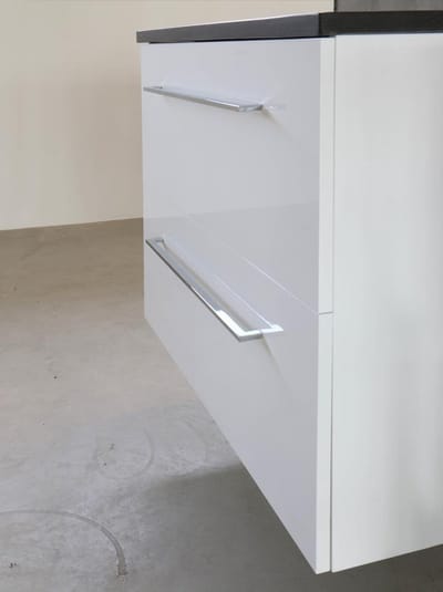 Basic Start 39 badmeubelset met wastafelonderkast met grepen, 2 lades en acryl wastafel zonder kraangaten 80 x 39 cm, ice white