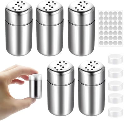 Dailygoods- Zoutstrooier Mini - 5 Stuks - Zoutvaatje - Zoutvat - Zoutstrooier Keuken - Roestvrij Staal - Duurzaam en Breukvast - Kruidenfles