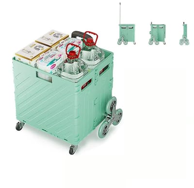 Linkforu – Opvouwbare Boodschappen Trolley – Ergonomisch Winkelkrat op Trapklimwielen voor Traplopen – Groen - tot 100 kg – 75 Ltr.