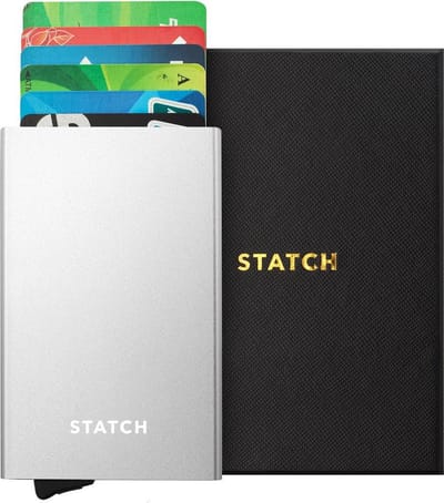 Statch Uitschuifbare Pasjeshouder - Aluminium Creditcardhouder / Kaarthouder  voor mannen en vrouwen - Anti-Skim / RFID Card Protector  7 tot 8 Pasjes - Zilver
