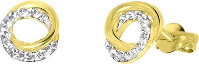Lucardi Dames Oorbellen cirkel met kristal - Oorbellen - Cadeau - 14 Karaat Goud - Geelgoud