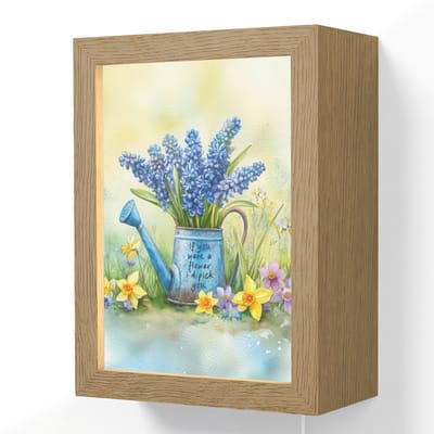 Wandlamp 15x20 cm - Oplaadbaar - Lavendelbloemen - Quote - Gieter - Wandlampen binnen woonkamer - Slaapkamer lamp met kabel - Decoratieve nachtlamp - Vloerlamp snoer