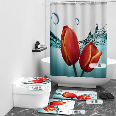 Floraweg Douchegordijn,Shower Curtain,badgordijn,badkamergordijn,Abstract Flower Tulip Rose,-topkwaliteit - digitale printen -Anti Schimmel - Inclusief 12 ringen -met 12 stuks douchegordijnhaken – Waterdicht -Wasbaar- Polyester - 180x200 cm