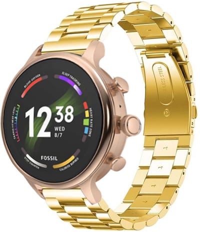 Strap-it Stalen schakel band 18mm - geschikt voor Fossil Gen 5e - 42mm / Gen 6 - 42mm - Huawei Watch GT 4 / 5 - 41mm / GT 5 Pro - 42mm - Withings ScanWatch 2 - 38mm / ScanWatch Light / Steel HR - 36mm - goud