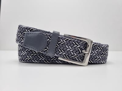 Elastische riem - gevlochten broekriem - dames en heren riemen - kleur Grijs wit 105 cm