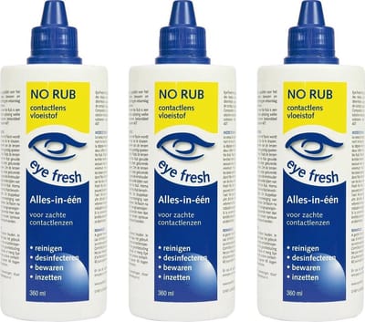 Eye Fresh No Rub - Alles-in-één Lenzenvloeistof - 3 x 360 ml - Geen wrijven nodig - voor Zachte contactlenzen - Geschikt voor Gevoelige Ogen