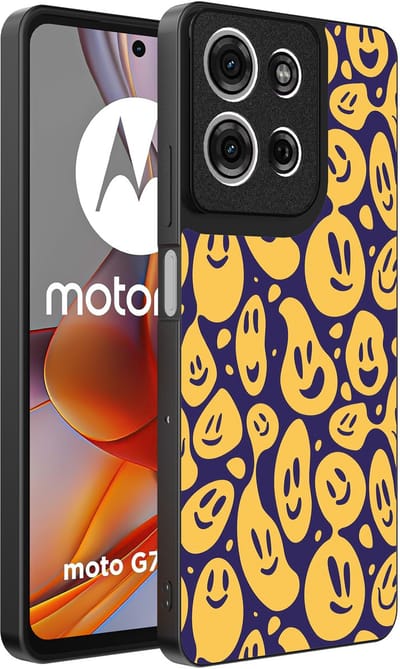 Smartphonica Telefoonhoesje Geschikt voor Motorola Moto G75 met smiley opdruk - TPU backcover case emoji design - Paars Geel geschikt voor Motorola Moto G75