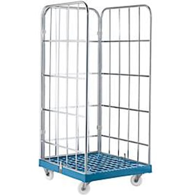 Rolcontainer - B 724 x D 815 x H 1850 mm - 3-zijdig - kunststof vloerplaat - blauw