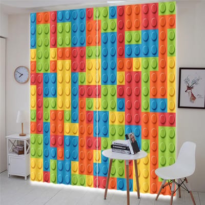 Cartoon Blokken Kubus Kleurrijk Kinder Gordijnen Raambekleding Ontworpen Voor Toilet Kantoor Keuken Woonkamer Decor Huis Decoratie Kamer Decoratie W50 X H160(CM)X2&Grommet Top