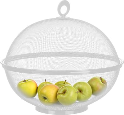 Kinvara Vliegenkap/voedselkap of Fruitschaal - rond - D28 x H12 cm - wit - anti insecten en fruitvliegjes - metaal