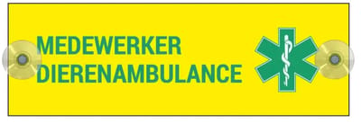 Medewerker dierenambulance autobordje met boorgaten en zuignapjes | gecoat dibond materiaal | 21 x 7 cm