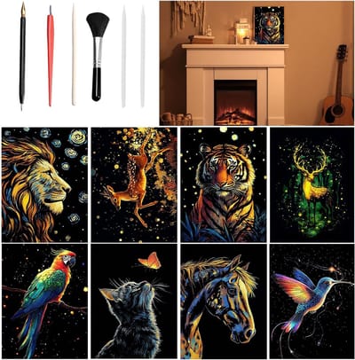 Creatieve Scratch Art Set voor Volwassenen en Kinderen, 8-delige Regenboog Krabbelset voor Dierenkunst en Ambachten