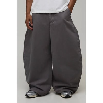Barrel Leg Broek Met Half & Half Tailleband In Gewassen Twill | Slate Grey | Size XS