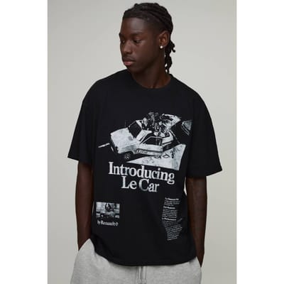 Oversized Renault Licentie Print T-shirt | Black | Size Small