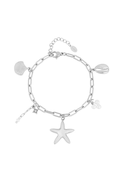 beachy vibe armband-bedels- schelp- zeester-zilverkleurig