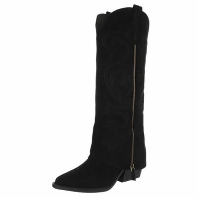 ZoeZo Design - cowboylaarzen - zwart - kaplaarzen - lange laarzen - western laarzen - suedine - maat 36 - hakhoogte 5 cm - sierrits - sierstiksel