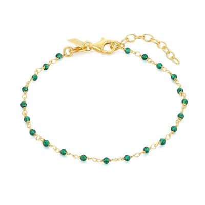 Twice As Nice Armband in 18kt verguld zilver, groene steentjes 16cm+3cm