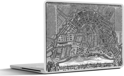 Laptop sticker - 11.6 inch - Historische stadskaart van het Nederlandse Amsterdam - zwart wit - 30x21cm - Laptopstickers - Laptop skin - Cover