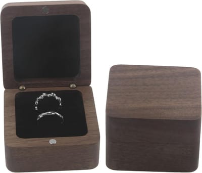 Handgemaakte Houten Ringdoos van Massief Walnoot met 2 Slots voor Trouwringen, Verlovingen en Sieradenopslag