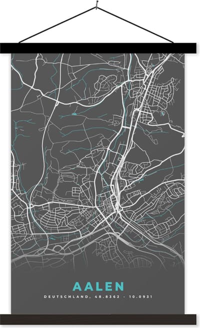 Posterhanger incl. Poster 40x60 cm - Schoolplaat - Stadskaart – Aalen – Duitsland – Plattegrond – Kaart - Textielposter - Zwarte latten - Stadskaart