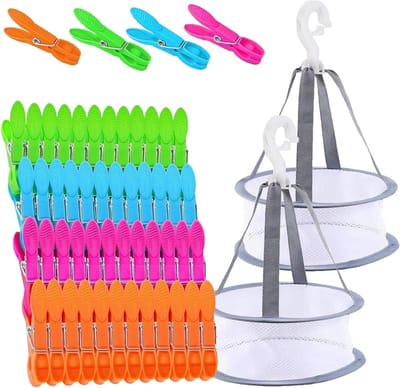 48 Stuks Wasknijpers met Mand voor Buiten - Winddichte, Plastic Kledingknijpers voor Droogrek en Luchtdichte Tassen